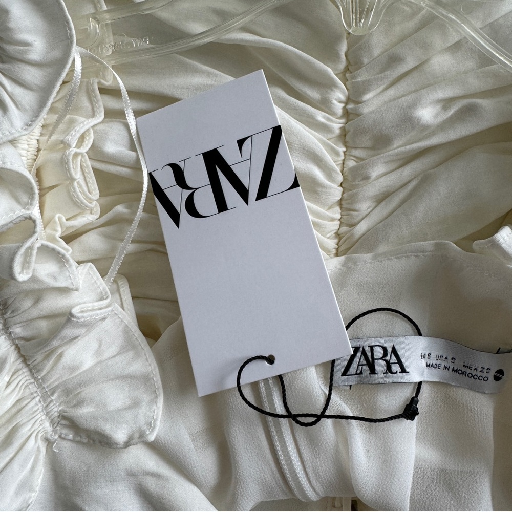 Zara linen blend oyster white draped form flattering dress - Picture 6 of 6